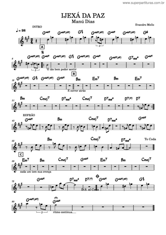 Partitura da música Ijexá Da Paz