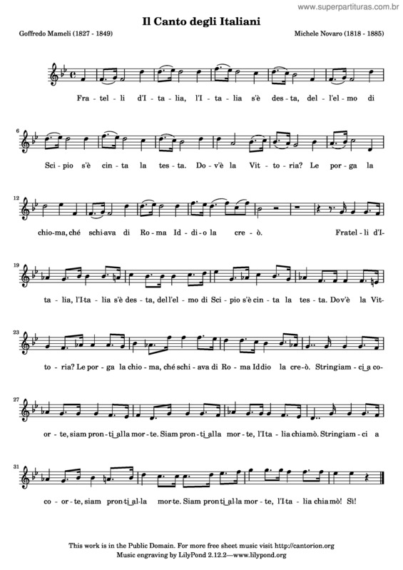 Partitura da música Il Canto degli Italiani v.3