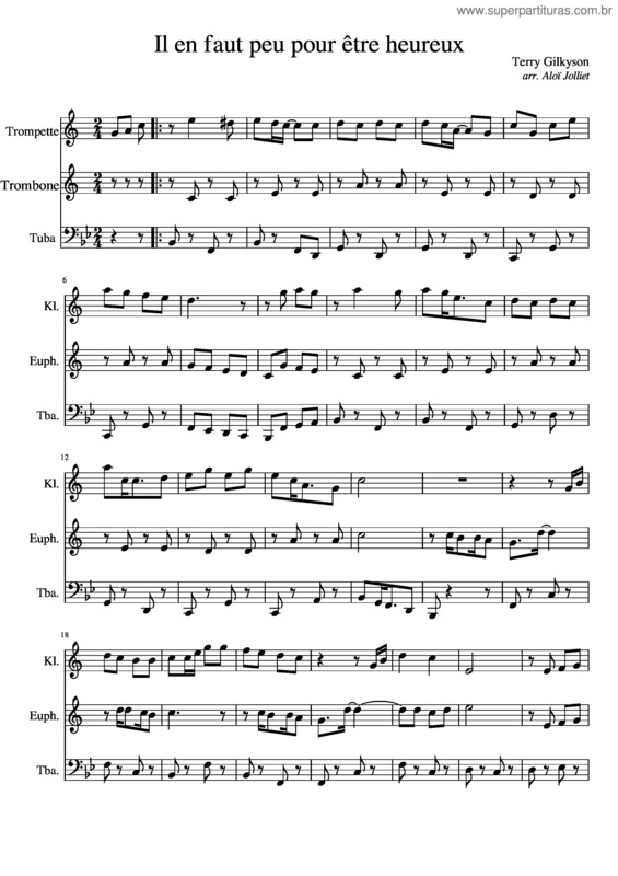 Partitura da música Il En Faut Peu Pour Être Heureux v.3