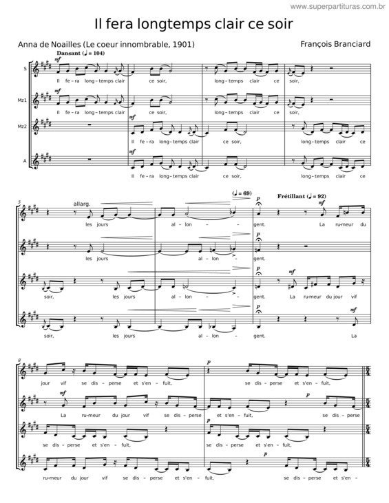 Partitura da música Il Fera Longtemps Clair Ce Soir