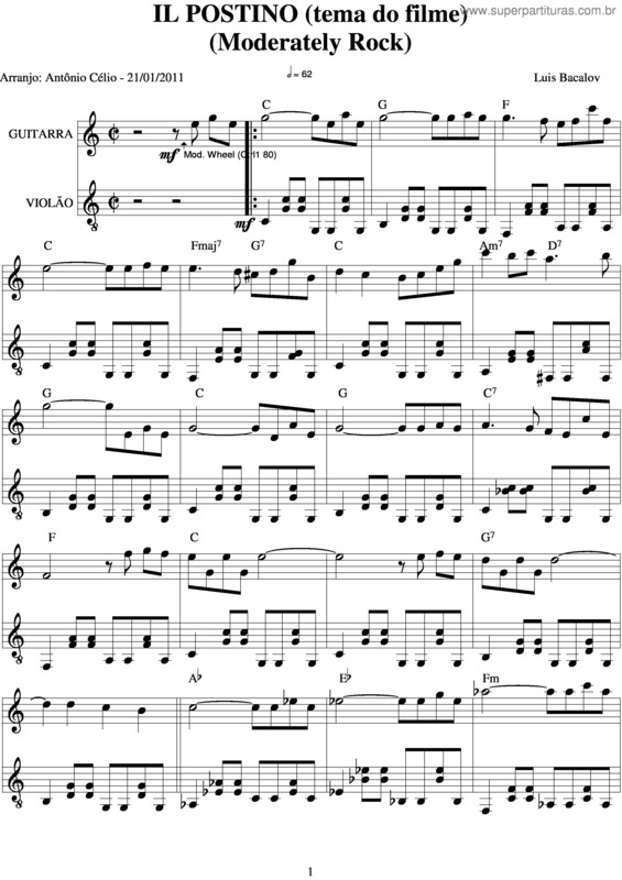 Partitura da música Il Postino