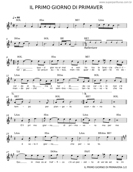 Partitura da música Il Primo Giorno Di Primavera
