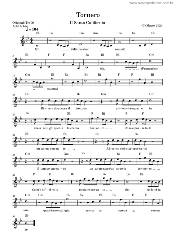 Partitura da música Il Santo California – Tornerò
