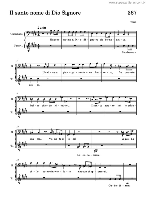 Partitura da música Il Santo Nome Di Dio Signore – 367 – T1 – Giuseppe Verdi