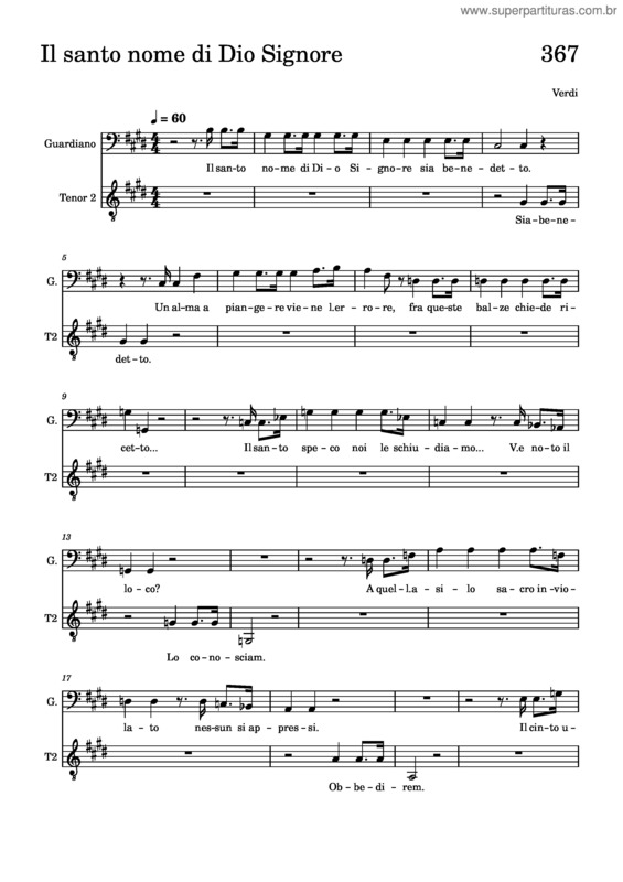 Partitura da música Il Santo Nome Di Dio Signore – 367 – T2 – Giuseppe Verdi