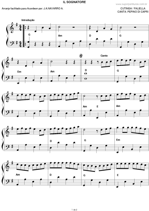 Partitura da música Il Sognatore