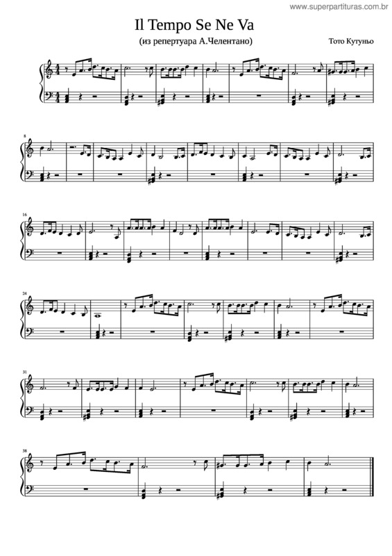 Partitura da música Il Tempo Se Ne Va – Adriano Celentano Il Tempo Se Ne Va