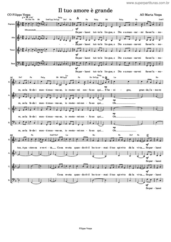 Partitura da música Il Tuo Amore È Grande