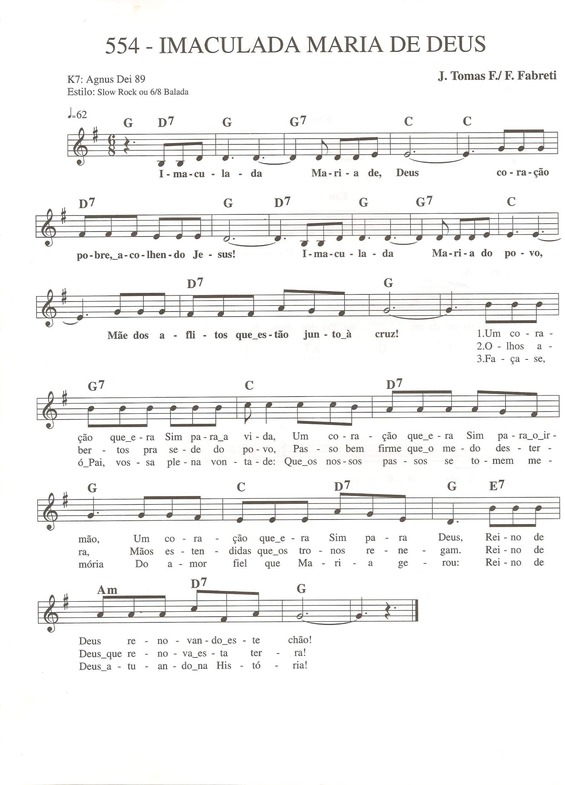 Partitura da música Imaculada Maria de Deus v.2