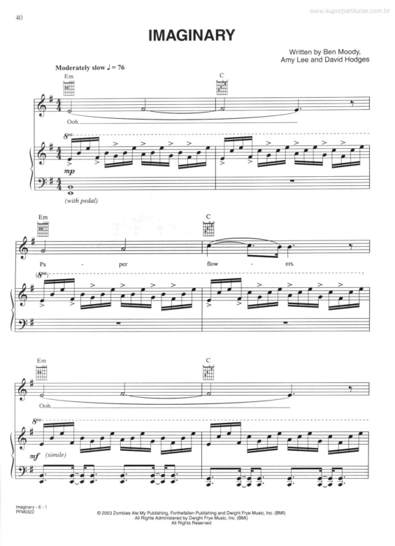 Partitura da música Imaginary v.2