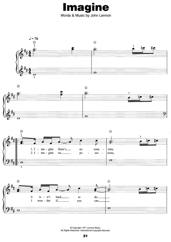 Partitura da música Imagine v.6