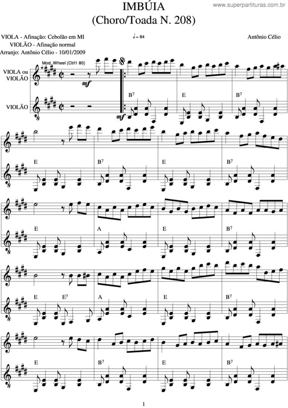 Partitura da música Imbuia