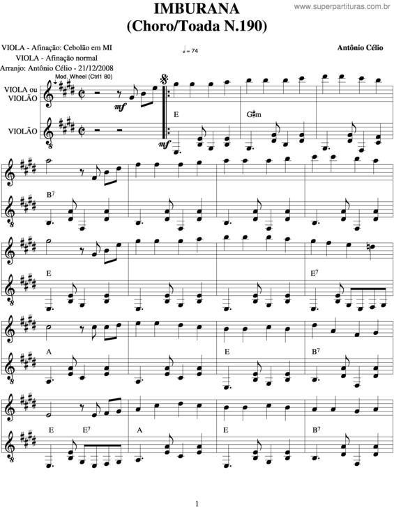 Partitura da música Imburana