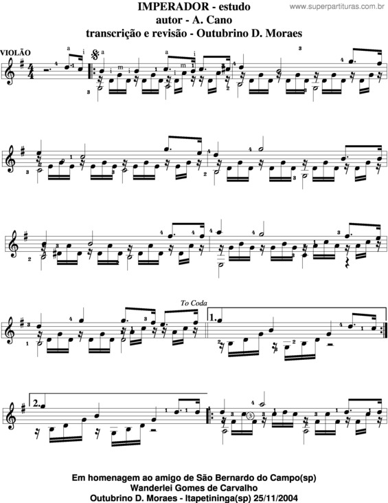 Partitura da música Imperador