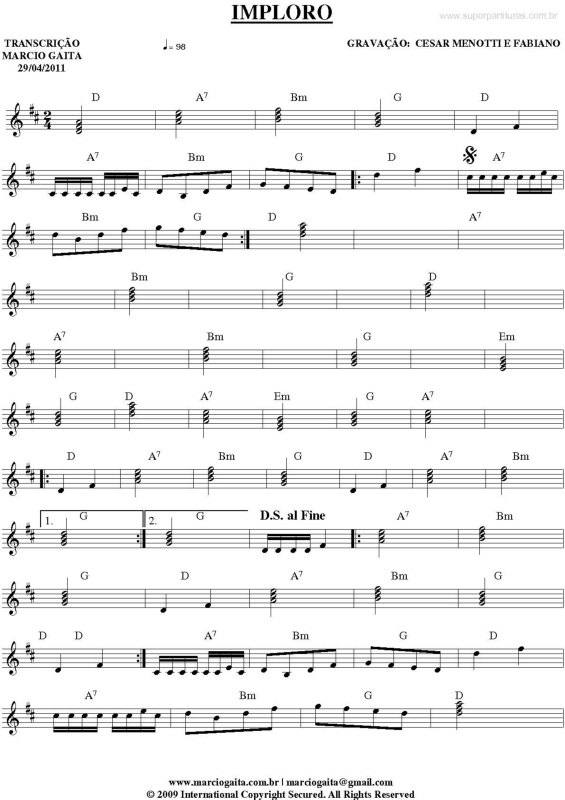 Partitura da música Imploro