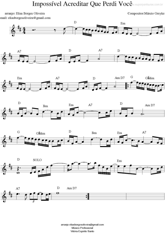 Partitura da música Impossível Acreditar que Perdi Você