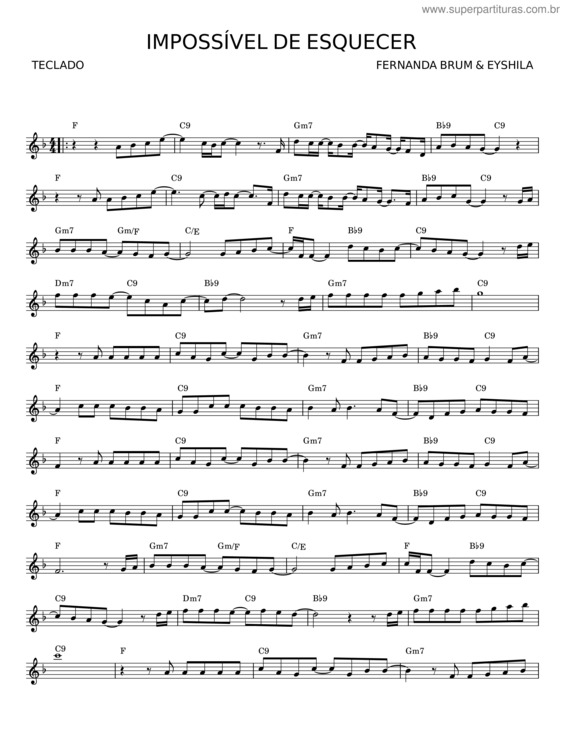 Partitura da música Impossível De Esquecer – Fernanda Brum