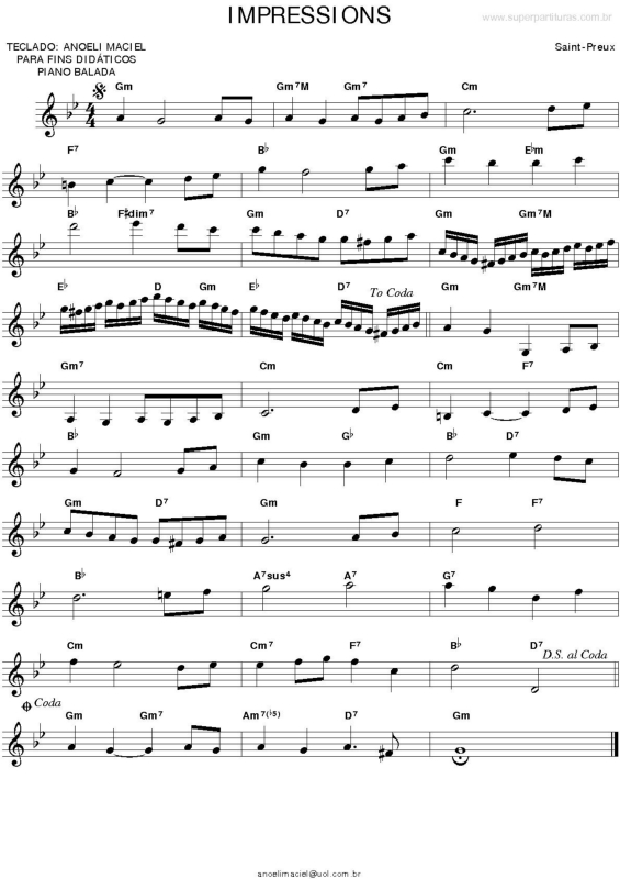 Partitura da música Impressions