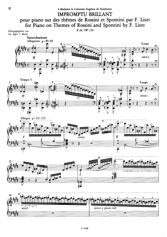 Partitura da música Impromptu Brillant Sur Des Thèmes De Rossini Et Spontini S.150