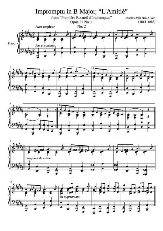 Partitura da música Impromptu Opus 32 No. 1 No. 2 In B Major LAmitie