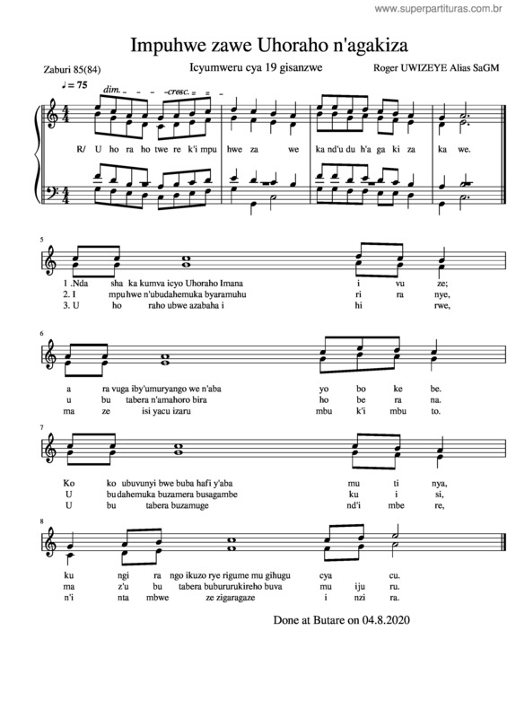Partitura da música Impuhwe Zawe Uhoraho N`Agakiza v.2