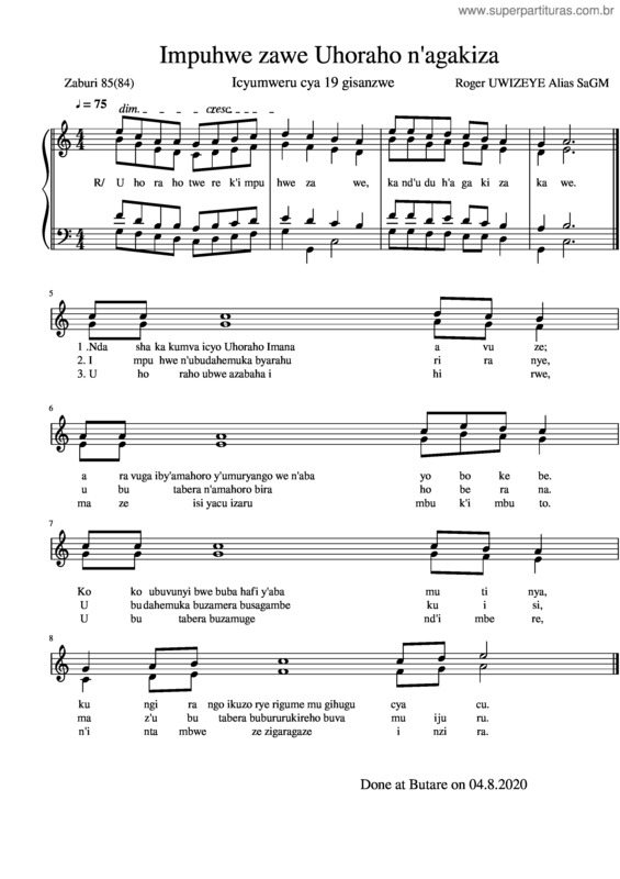 Partitura da música Impuhwe Zawe Uhoraho N`Agakiza