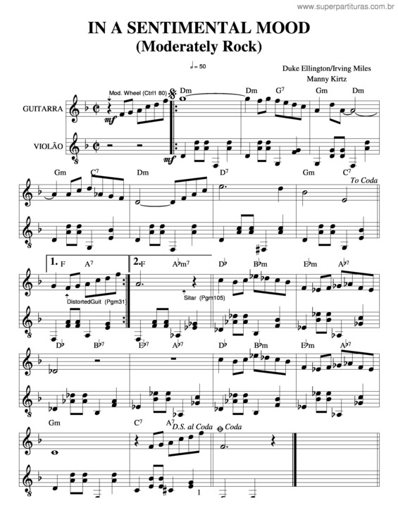 Partitura da música In A Sentimental Mood v.2