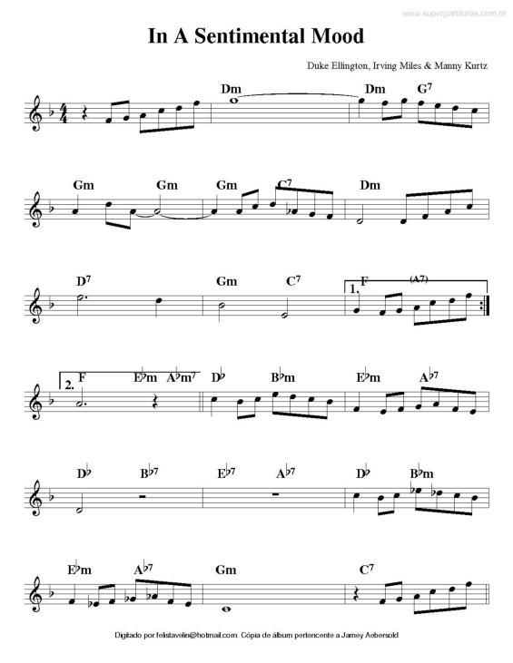 Partitura da música In a Sentimental Mood