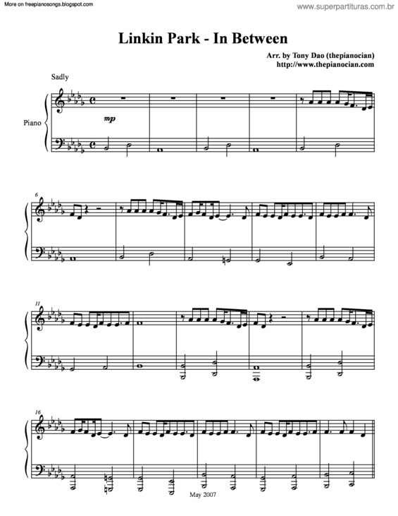 Partitura da música In Between