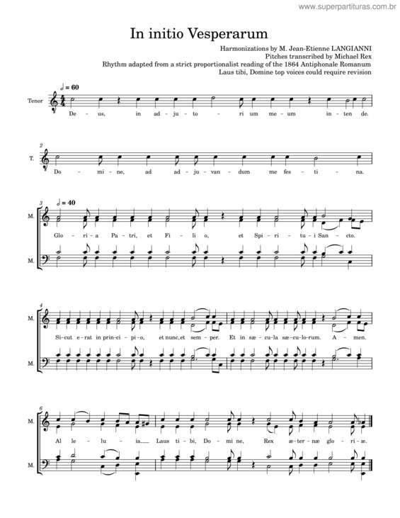 Partitura da música In Initio Vesperarum -- Deus, In Adjutorium Langianni