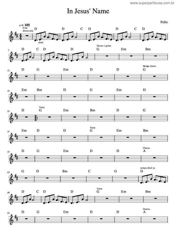 Partitura da música In Jesus` Name – Darlene Zschech