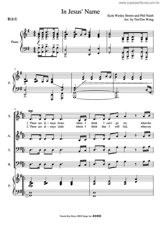 Partitura da música In Jesus` Name v.2