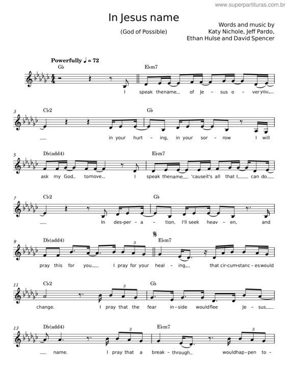 Partitura da música In Jesus Name v.2