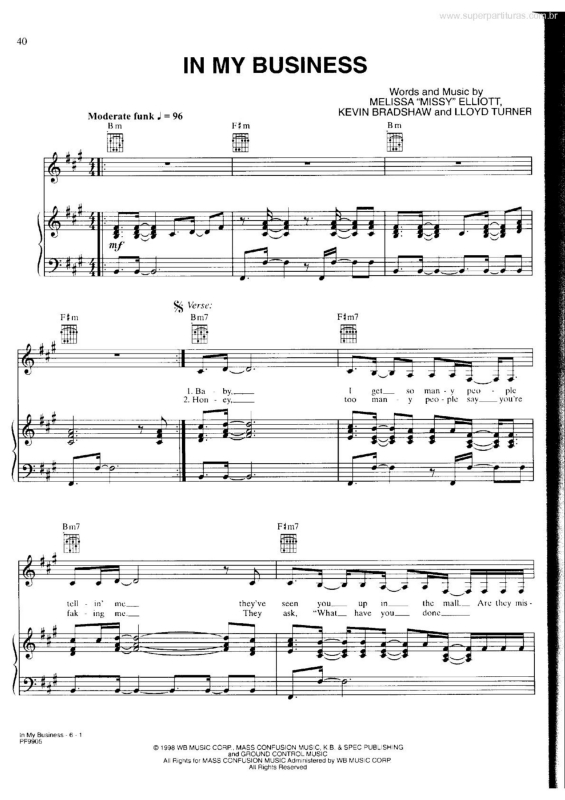 Partitura da música In My Business