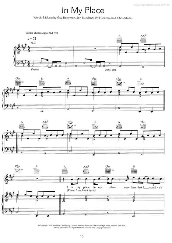 Partitura da música In My Place v.3