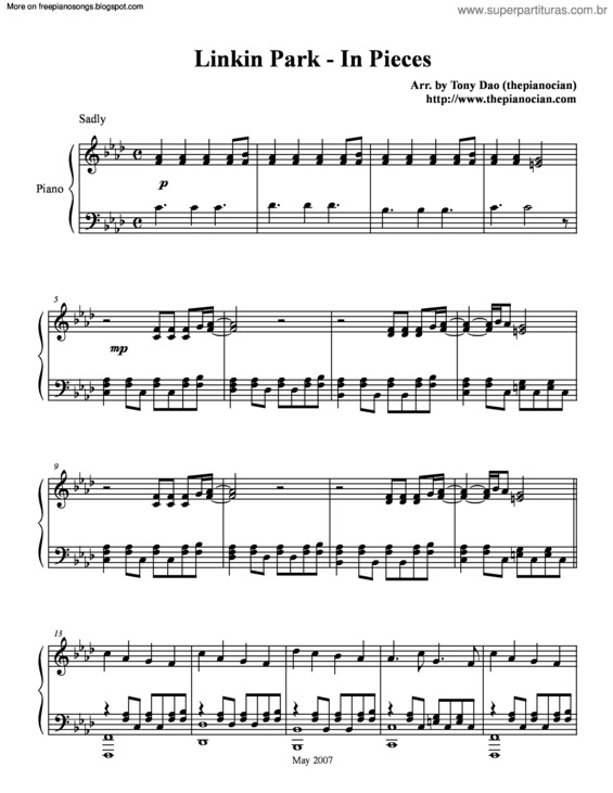 Partitura da música In Pieces