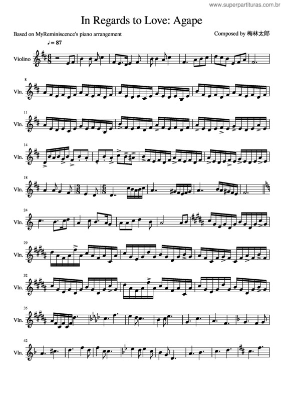 Partitura da música In Regards To Love Agape Violin