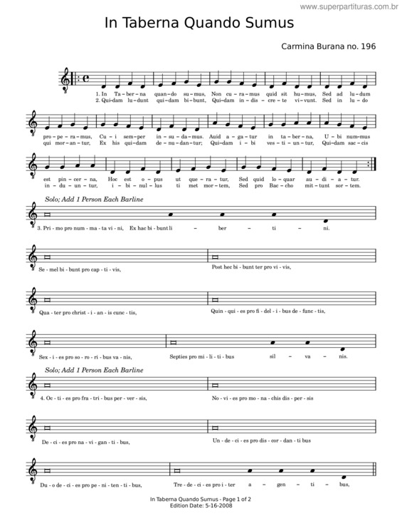 Partitura da música In Taberna Quando Sumus – Carmina Burana