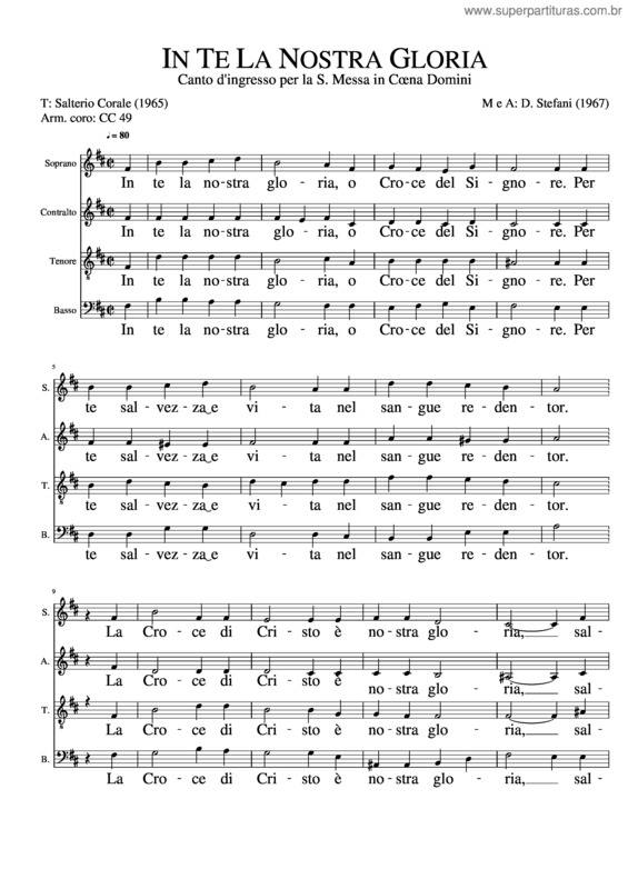 Partitura da música In Te La Nostra Gloria – Tenore