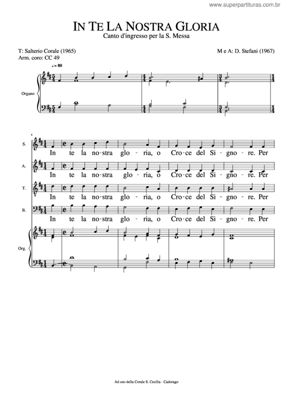 Partitura da música In Te La Nostra Gloria v.2