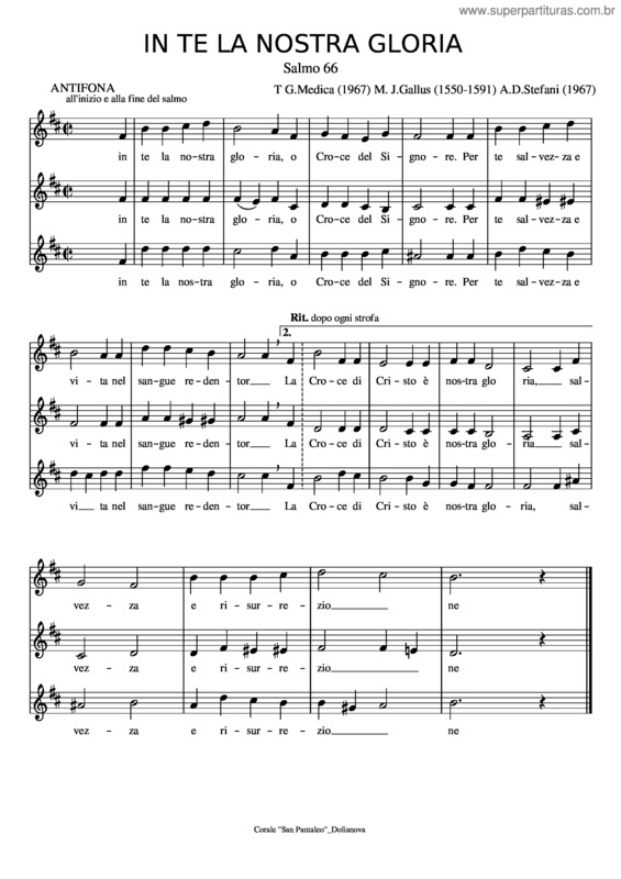 Partitura da música In Te La Nostra Gloria