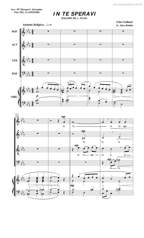 Partitura da música In Te Speravi