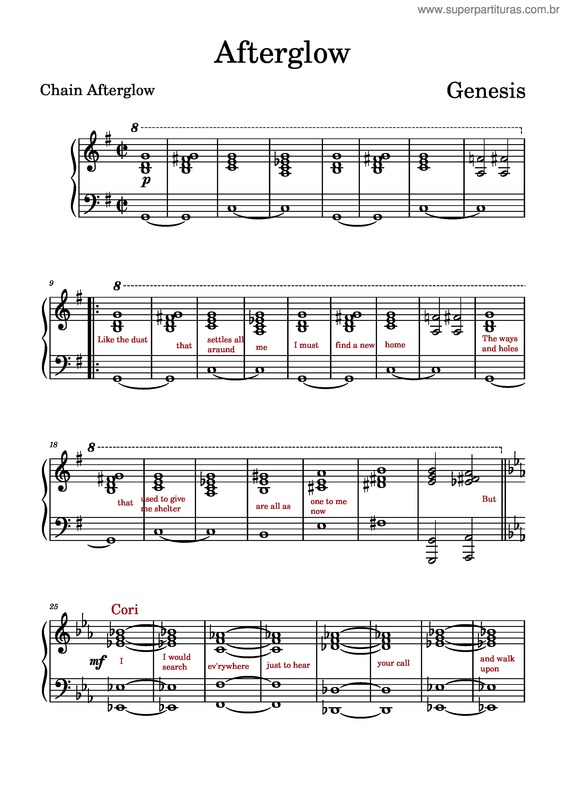 Partitura da música In That Quiet Earth Afterglow – Genesis Genesis Afterglow