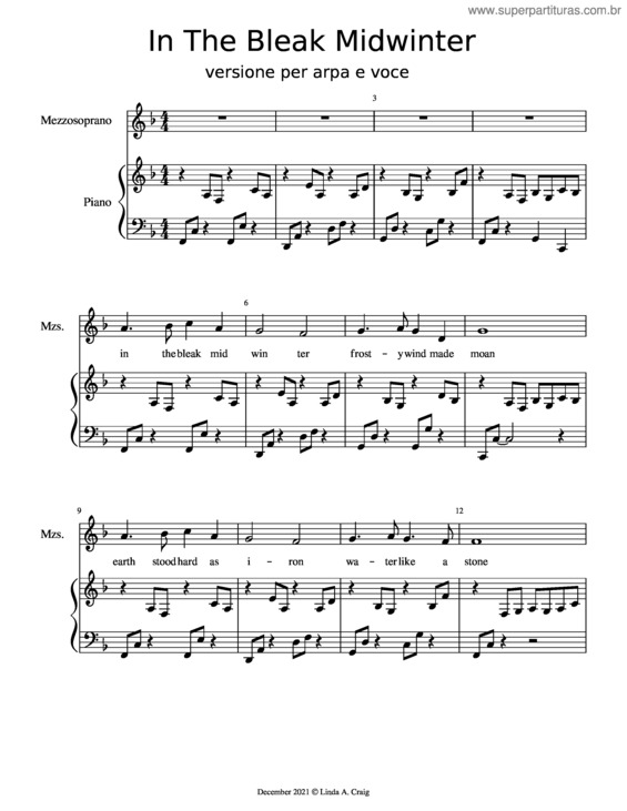 Partitura da música In The Bleak Midwinter – Gustav T. Holst In The Bleak Midwinter –Arpa E Voce