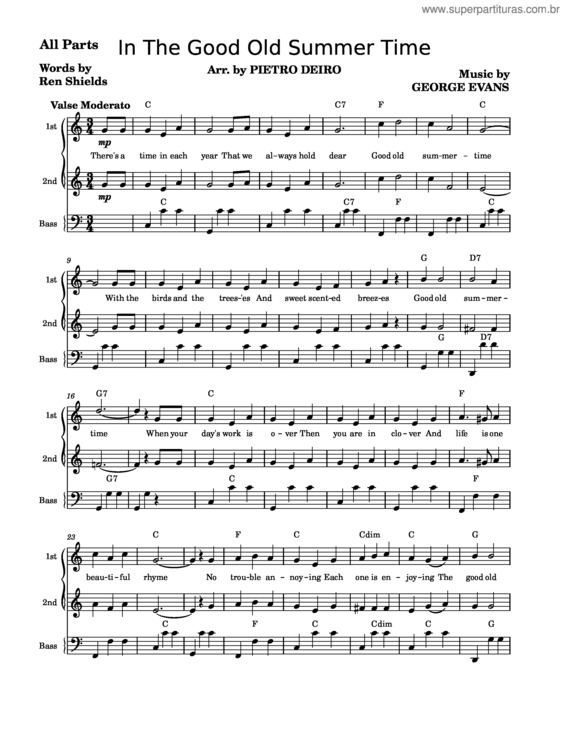 Partitura da música In The Good Old Summertime – Ren Shields And George Evans