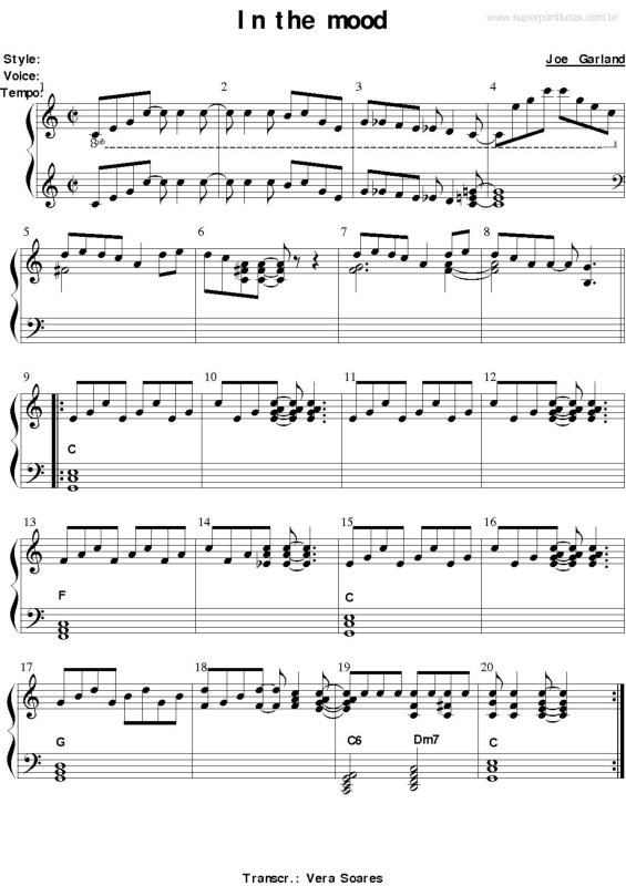 Partitura da música In The Mood