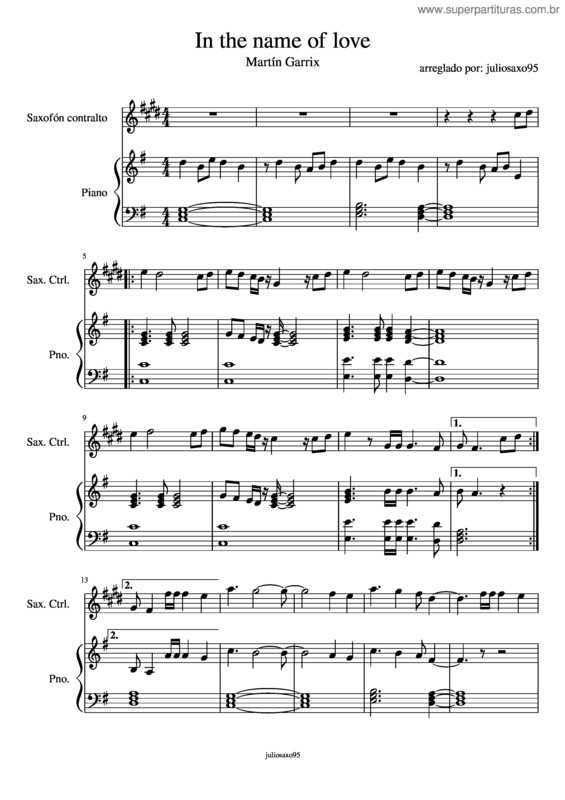 Partitura da música In The Name Of Love Martin Garrix Piano Y Saxo
