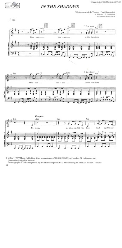 Partitura da música In The Shadows