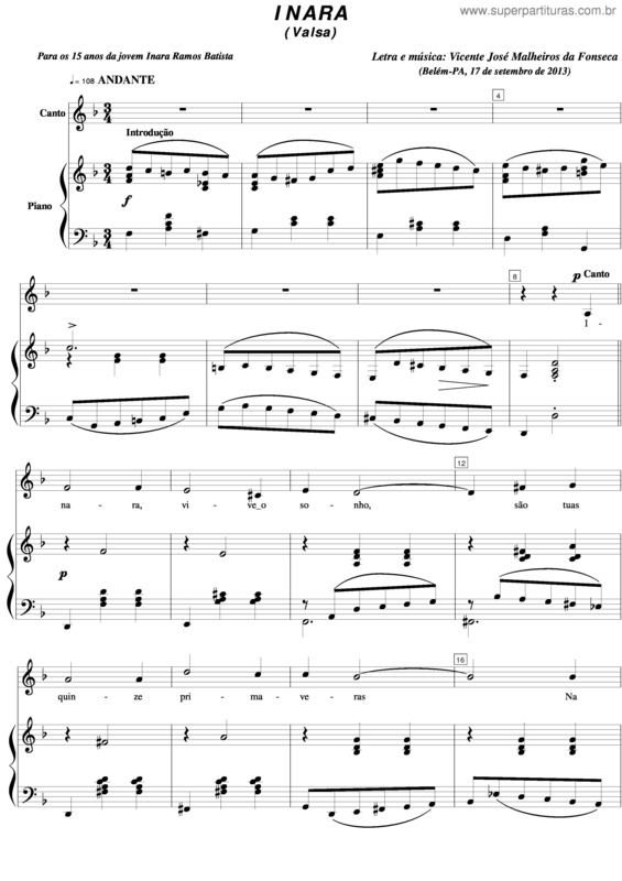 Partitura da música Inara