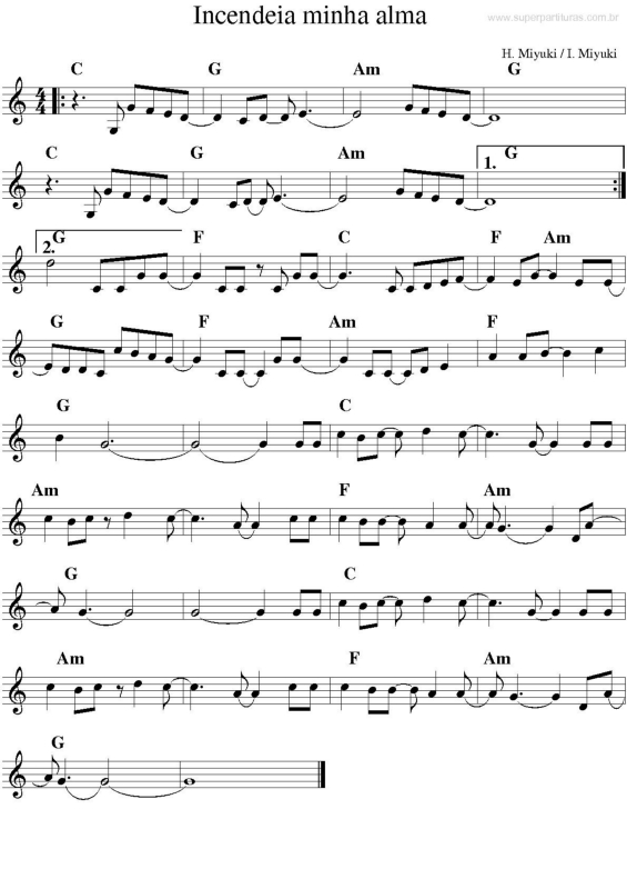 Partitura da música Incendeia Minha Alma